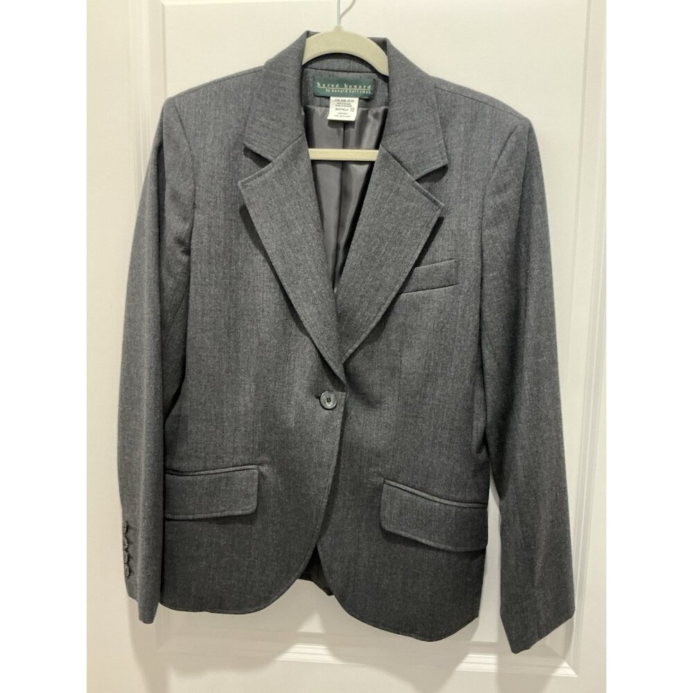 Harve Benard Wool Blazer 12 Vintage Gray Single Breast One Functional Pocket